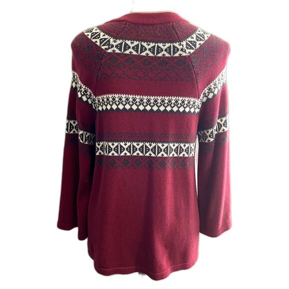 Croft & Barrow Fair Isle Cardigan Sweater Button Front Red Nordic Size Medium - Picture 3 of 5